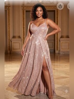 Windsor Sparkling Blush Pink V-Neck Prom Gown